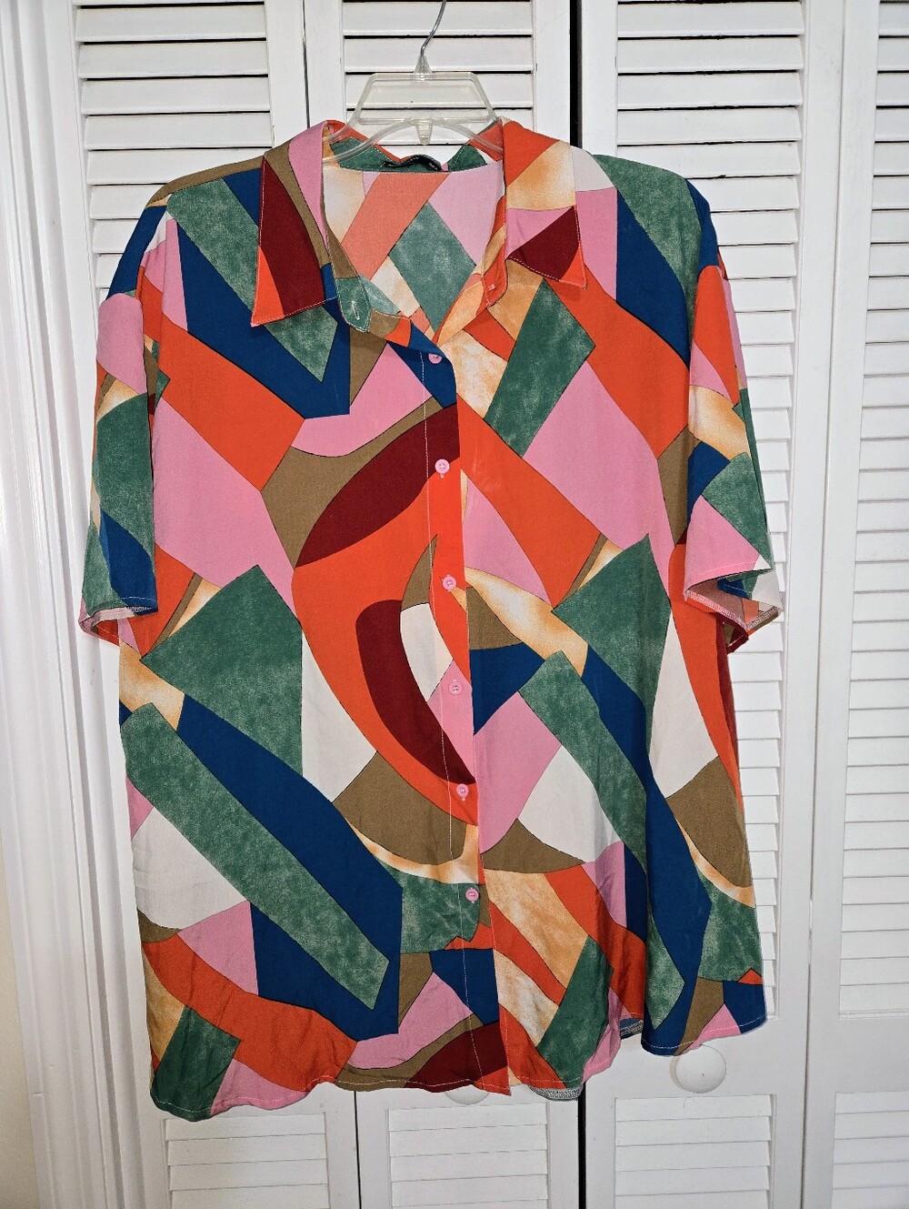 Shein Curve Women's 3X Multicolor Abstract Print Short-Sleeve Shirt